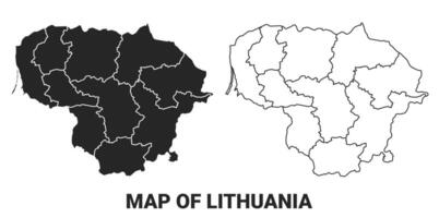 Black map of Lithuania country with borders of regions vector