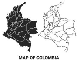 Black map of Colombia country with borders of regions vector