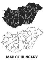 Black map of Hungary country with borders of regions vector