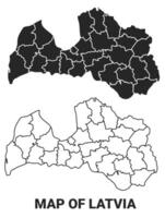 Black map of Latvia country with borders of regions vector