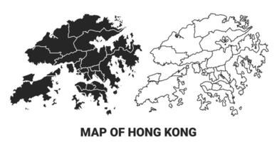 Black map of Hong Kong country with borders of regions vector