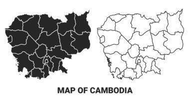 Black map of Cambodia country with borders of regions vector
