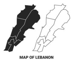 Black map of Lebanon country with borders of regions vector
