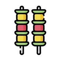 Two skewers with different colored meat on them vector