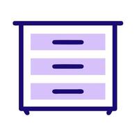 A purple and white dresser with three drawers vector