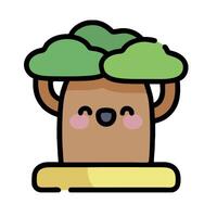 A cute tree with a face and a green leaf vector