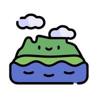 A cartoon mountain with clouds and clouds vector