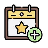 A calendar with a star and a plus sign vector