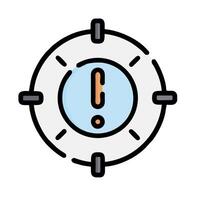 A circular icon with a red exclamation mark vector