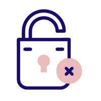 A lock icon with a cross through it vector