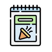 A notebook with a paper cone on top vector