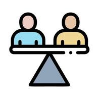 Two people sitting at a table with a triangle vector