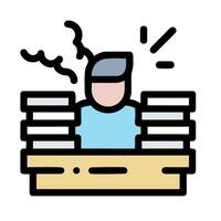 A man is sitting at a desk with stacks of books vector