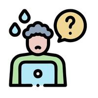 A man with a question mark on his head and a computer screen vector