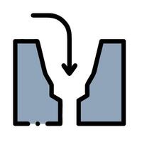 A blue icon with a arrow pointing down vector