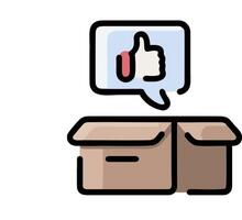 A box with a thumb up and a speech bubble vector