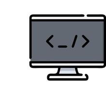 A computer monitor with a code symbol on it vector