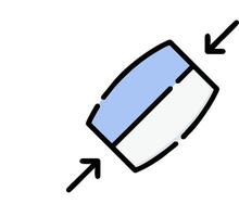 A blue and white rectangle with an arrow pointing to the left vector