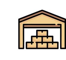 A warehouse with boxes stacked on top of it vector