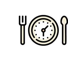A clock and fork are shown in a flat line vector