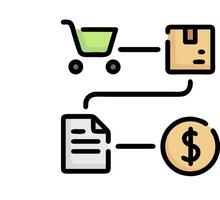 A shopping cart and a paper document are connected to a computer vector