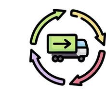 A truck is driving around a circular path with arrows pointing in different directions vector