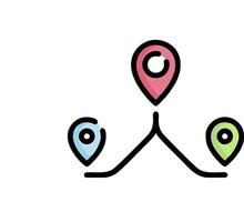 A map with three pins and a location marker vector