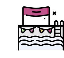 A cartoon of a pool with a ladder and a flag vector
