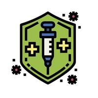 A green shield with a syringe on it vector