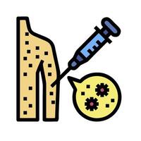 A syringe and a needle are next to a foot vector