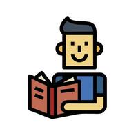 A man reading a book with a smile on his face vector