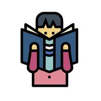 A person reading a book with a book icon vector