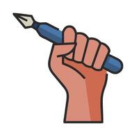 Hand holding a pen and writing with it vector
