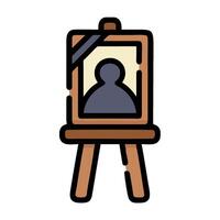 An easel with a picture of a person on it vector