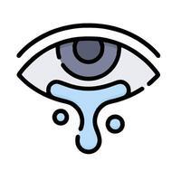 An eye with tears on it, with a line drawing of it vector
