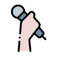A hand holding a microphone icon vector