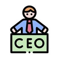 A man in a suit is standing in front of a sign that says ceo vector