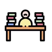 A man sitting at a table with stacks of books vector