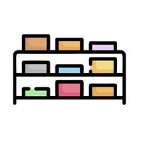 A shelf with boxes on it in a flat line vector