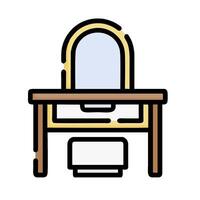 A desk with a mirror and a chair vector
