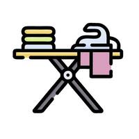 Ironing board with clothes and towels on it vector