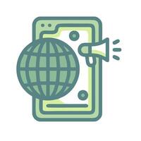 A green globe with a megaphone on top of it vector