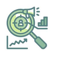 Magnifying icon with a person and a business graph vector