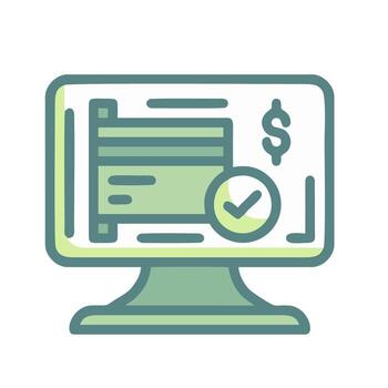 un computadora monitor con un cheque marca y dólar firmar vector