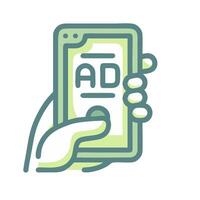 A hand holding a smartphone with an ad on it vector