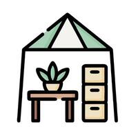 A tent with a desk and plant inside vector