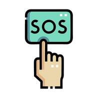 Sos button with hand pointing to it vector