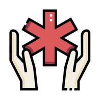 A hand holding a red star with a cross on it vector