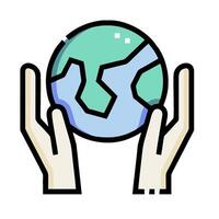 Hands holding a globe icon on a white background vector