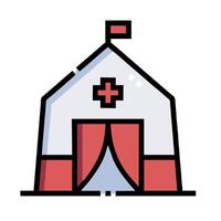 A red and white house with a cross on the front vector